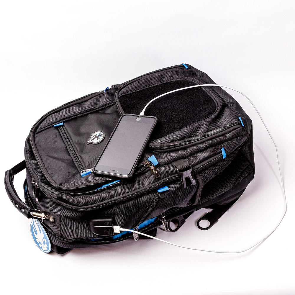 
                  
                    Skullz Laptop Backpack with USB charger port and velcro front panel
                  
                